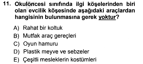 Okulöncesinde Yaratıcılık 2012-2013 Ara Sınav - 11. soru