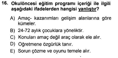 Okulöncesinde Yaratıcılık 2013-2014 Ara Sınav - 16. soru