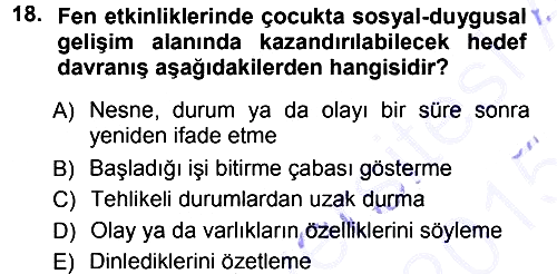 Okulöncesinde Yaratıcılık 2014-2015 Ara Sınav - 18. soru