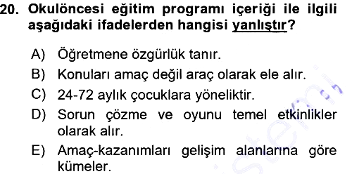 Okulöncesinde Yaratıcılık 2015-2016 Ara Sınav - 20. soru