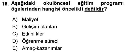 Okulöncesinde Yaratıcılık 2016-2017 Ara Sınav - 16. soru