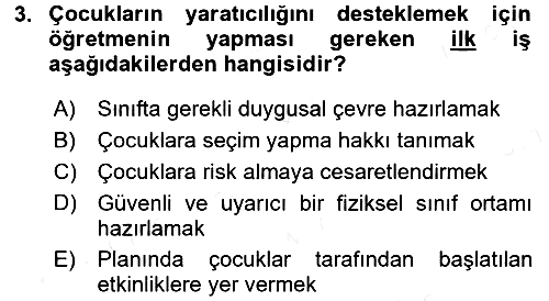 Okulöncesinde Yaratıcılık 2016-2017 Dönem Sonu Sınavı - 3. soru