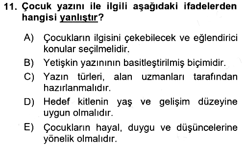Okulöncesinde Yaratıcılık 2016-2017 Dönem Sonu Sınavı - 11. soru