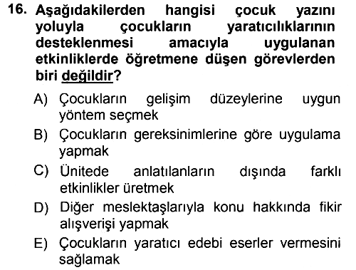 Okulöncesinde Yaratıcılık 2014-2015 Tek Ders Sınavı - 16. soru