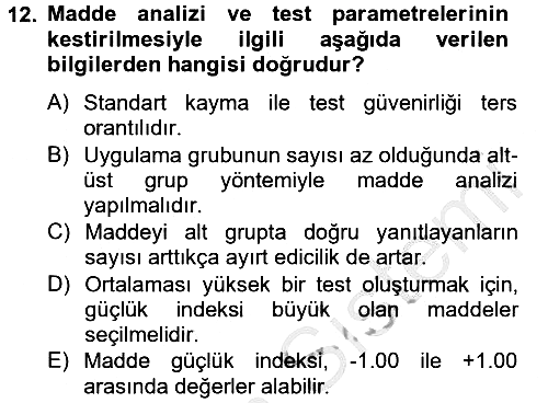 Ölçme Ve Değerlendirme 2012-2013 Dönem Sonu Sınavı - 12. soru