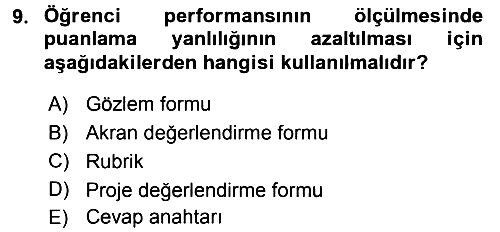 Ölçme Ve Değerlendirme 2015-2016 Dönem Sonu Sınavı - 9. soru