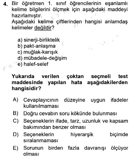 Ölçme Ve Değerlendirme 2016-2017 Dönem Sonu Sınavı - 4. soru
