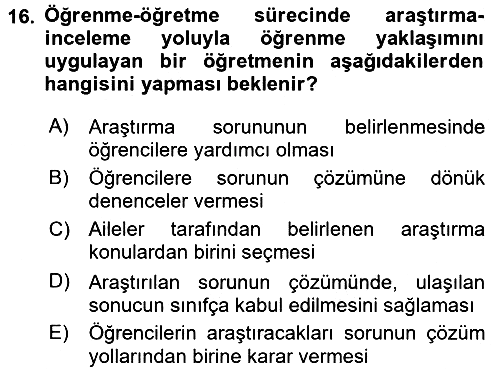 Özel Öğretim Yöntemleri 1 2017-2018 Ara Sınav - 16. soru