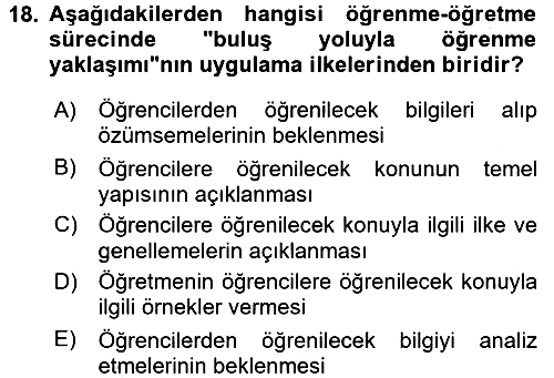 Özel Öğretim Yöntemleri 1 2017-2018 Ara Sınav - 18. soru