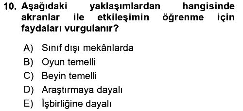 Özel Öğretim Yöntemleri 2 2016-2017 Ara Sınav - 10. soru