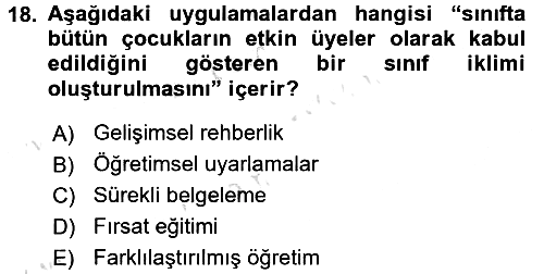 Özel Öğretim Yöntemleri 2 2016-2017 Dönem Sonu Sınavı - 18. soru
