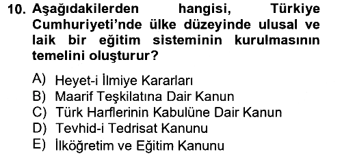 Türk Eğitim Tarihi 2012-2013 Ara Sınav - 10. soru
