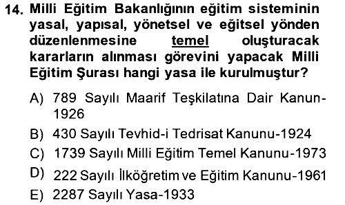 Türk Eğitim Tarihi 2013-2014 Ara Sınav - 14. soru