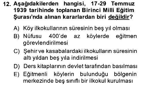Türk Eğitim Tarihi 2014-2015 Ara Sınav - 12. soru