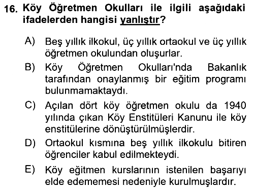 Türk Eğitim Tarihi 2015-2016 Ara Sınav - 16. soru