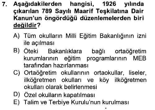 Türk Eğitim Tarihi 2012-2013 Dönem Sonu Sınavı - 7. soru