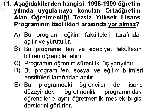 Türk Eğitim Tarihi 2012-2013 Dönem Sonu Sınavı - 11. soru