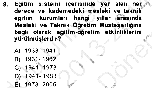 Türk Eğitim Tarihi 2013-2014 Dönem Sonu Sınavı - 9. soru