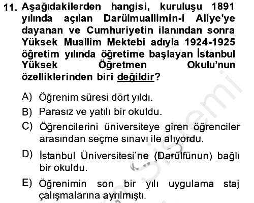 Türk Eğitim Tarihi 2013-2014 Dönem Sonu Sınavı - 11. soru