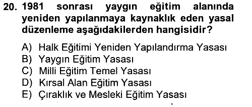 Türk Eğitim Tarihi 2014-2015 Dönem Sonu Sınavı - 20. soru