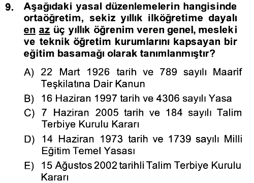 Türk Eğitim Tarihi 2013-2014 Tek Ders Sınavı - 9. soru