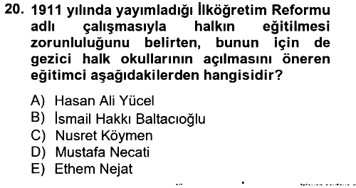 Türk Eğitim Tarihi 2014-2015 Tek Ders Sınavı - 20. soru