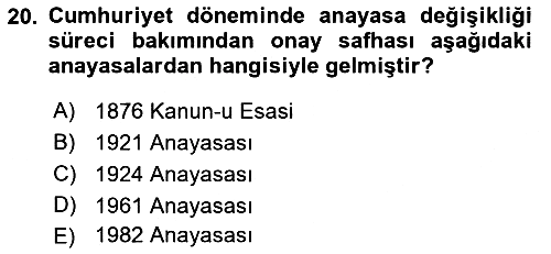 Anayasa 1 2016-2017 Dönem Sonu Sınavı - 20. soru