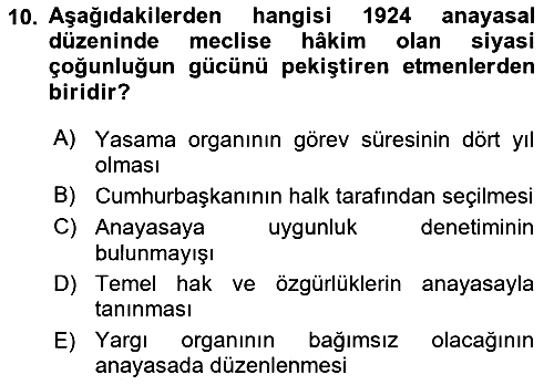 Anayasa 1 2017-2018 Dönem Sonu Sınavı - 10. soru