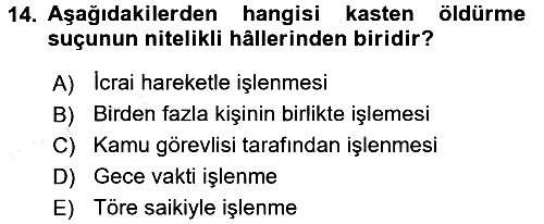 Ceza Hukukuna Giriş 2017-2018 Dönem Sonu Sınavı - 14. soru