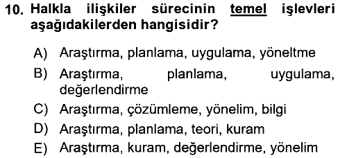 Halkla İlişkiler Ve İletişim 2017-2018 3 Ders Sınavı - 10. soru