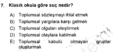 Kriminoloji 2015-2016 Ara Sınav - 7. soru