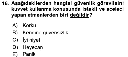 Özel Güvenlik Meslek Etiği 2015-2016 Dönem Sonu Sınavı - 16. soru