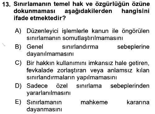 Temel İnsan Hakları Bilgisi 2 2016-2017 Dönem Sonu Sınavı - 13. soru