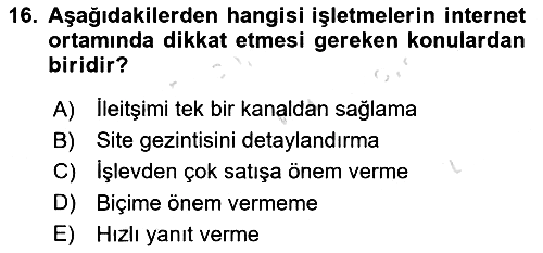 E-Perakendecilik 2020-2021 Yaz Okulu Sınavı - 16. soru