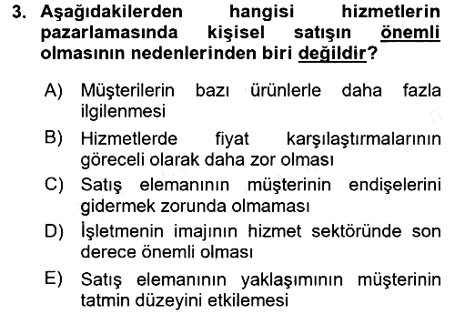 Kişisel Satış Teknikleri 2015-2016 Ara Sınav - 3. soru