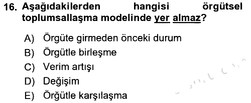 Organizasyonlarda Davranış 2016-2017 Dönem Sonu Sınavı - 16. soru