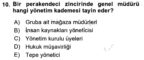 Perakende Yönetimi 2023-2024 Dönem Sonu Sınavı - 10. soru