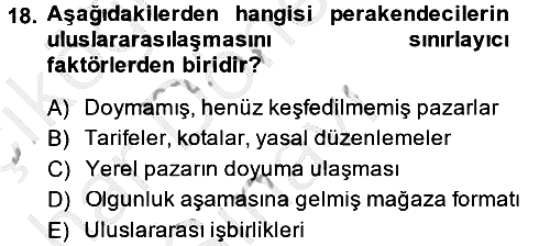 Perakendeciliğe Giriş 2013-2014 Dönem Sonu Sınavı - 18. soru