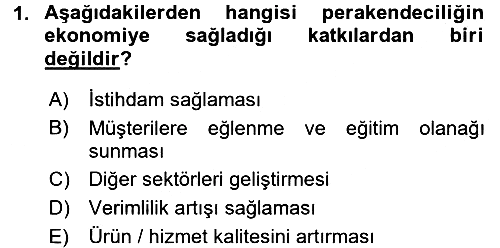 Perakendeciliğe Giriş 2016-2017 Dönem Sonu Sınavı - 1. soru