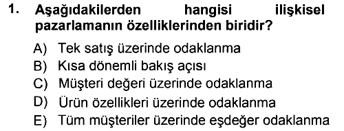 Perakendecilikte Müşteri İlişkileri Yönetimi 2012-2013 Dönem Sonu Sınavı - 1. soru