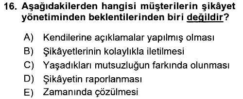 Perakendecilikte Müşteri İlişkileri Yönetimi 2017-2018 Dönem Sonu Sınavı - 16. soru