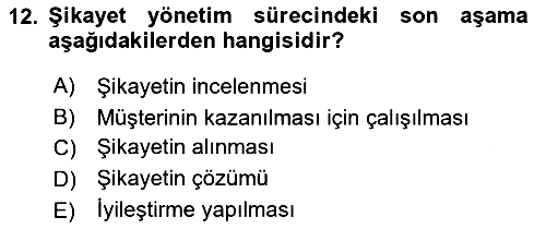 Perakendecilikte Müşteri İlişkileri Yönetimi 2021-2022 Dönem Sonu Sınavı - 12. soru