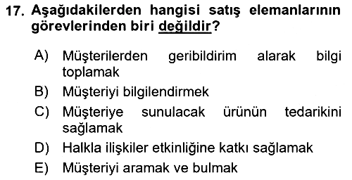 Satış Yönetimi 2015-2016 Ara Sınav - 17. soru