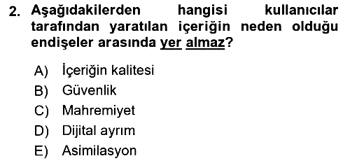 Sosyal Medya 2020-2021 Yaz Okulu Sınavı - 2. soru