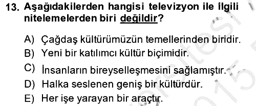 Film ve Video Kültürü 2014-2015 Dönem Sonu Sınavı - 13. soru