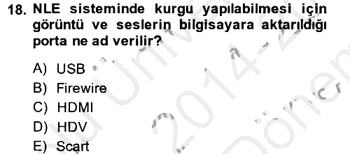Kamera Tekniğine Giriş 2014-2015 Dönem Sonu Sınavı - 18. soru