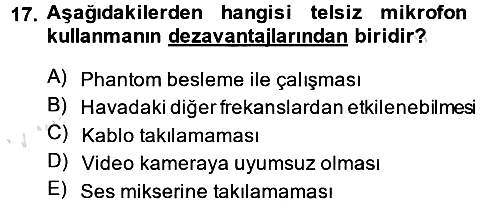 Kamera Tekniğine Giriş 2014-2015 Tek Ders Sınavı - 17. soru