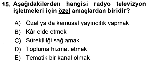 Radyo ve Televizyon İşletmeciliği 2016-2017 Ara Sınav - 15. soru