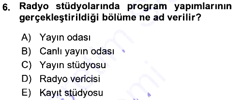 Radyo ve Televizyon Programcılığının Temel Kavramları 2015-2016 Ara Sınav - 6. soru