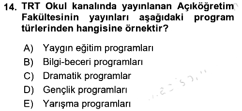 Radyo ve Televizyon Programcılığının Temel Kavramları 2016-2017 Ara Sınav - 14. soru